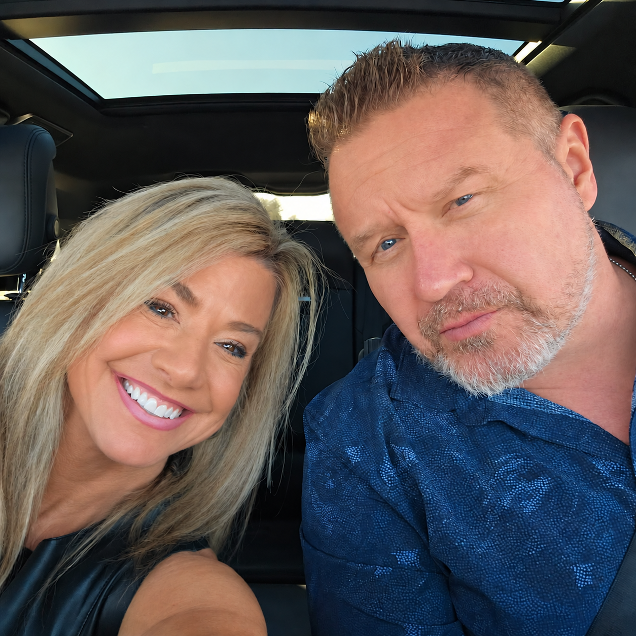 Candi and Greg together in the car